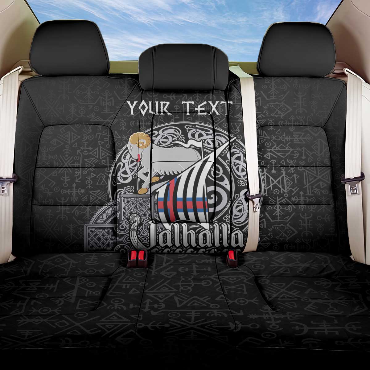 Personalized Viking Faroe Islands Back Car Seat Cover Valhalla Viking Pattern
