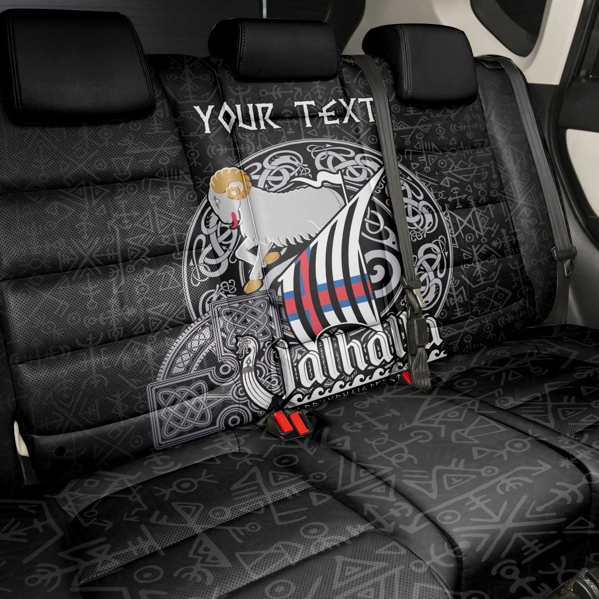 Personalized Viking Faroe Islands Back Car Seat Cover Valhalla Viking Pattern