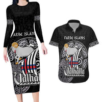 Personalized Viking Faroe Islands Couples Matching Long Sleeve Bodycon Dress and Hawaiian Shirt Valhalla Viking Pattern