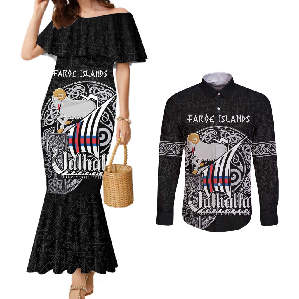 Personalized Viking Faroe Islands Couples Matching Mermaid Dress and Long Sleeve Button Shirt Valhalla Viking Pattern