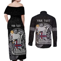 Personalized Viking Faroe Islands Couples Matching Off Shoulder Maxi Dress and Long Sleeve Button Shirt Valhalla Viking Pattern