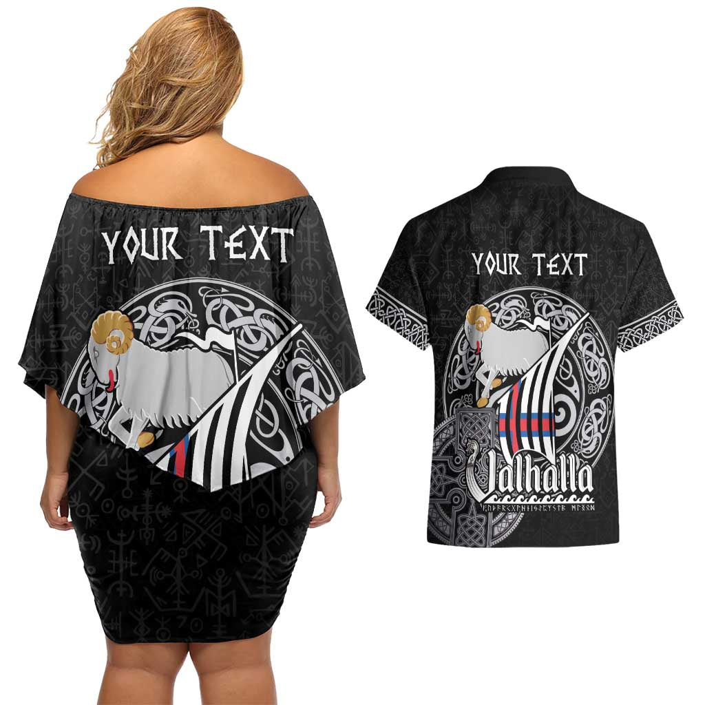 Personalized Viking Faroe Islands Couples Matching Off Shoulder Short Dress and Hawaiian Shirt Valhalla Viking Pattern