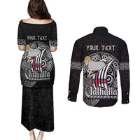 Personalized Viking Faroe Islands Couples Matching Puletasi and Long Sleeve Button Shirt Valhalla Viking Pattern