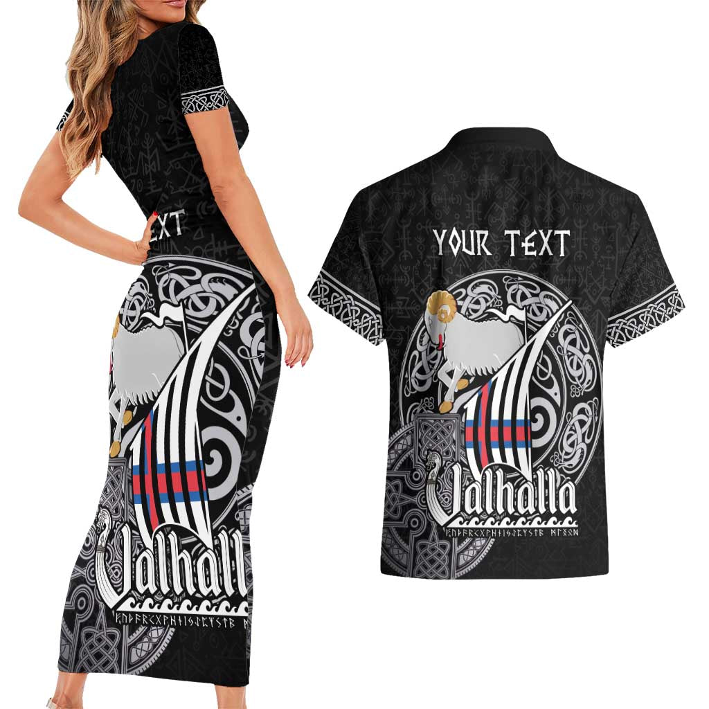 Personalized Viking Faroe Islands Couples Matching Short Sleeve Bodycon Dress and Hawaiian Shirt Valhalla Viking Pattern