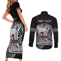Personalized Viking Faroe Islands Couples Matching Short Sleeve Bodycon Dress and Long Sleeve Button Shirt Valhalla Viking Pattern