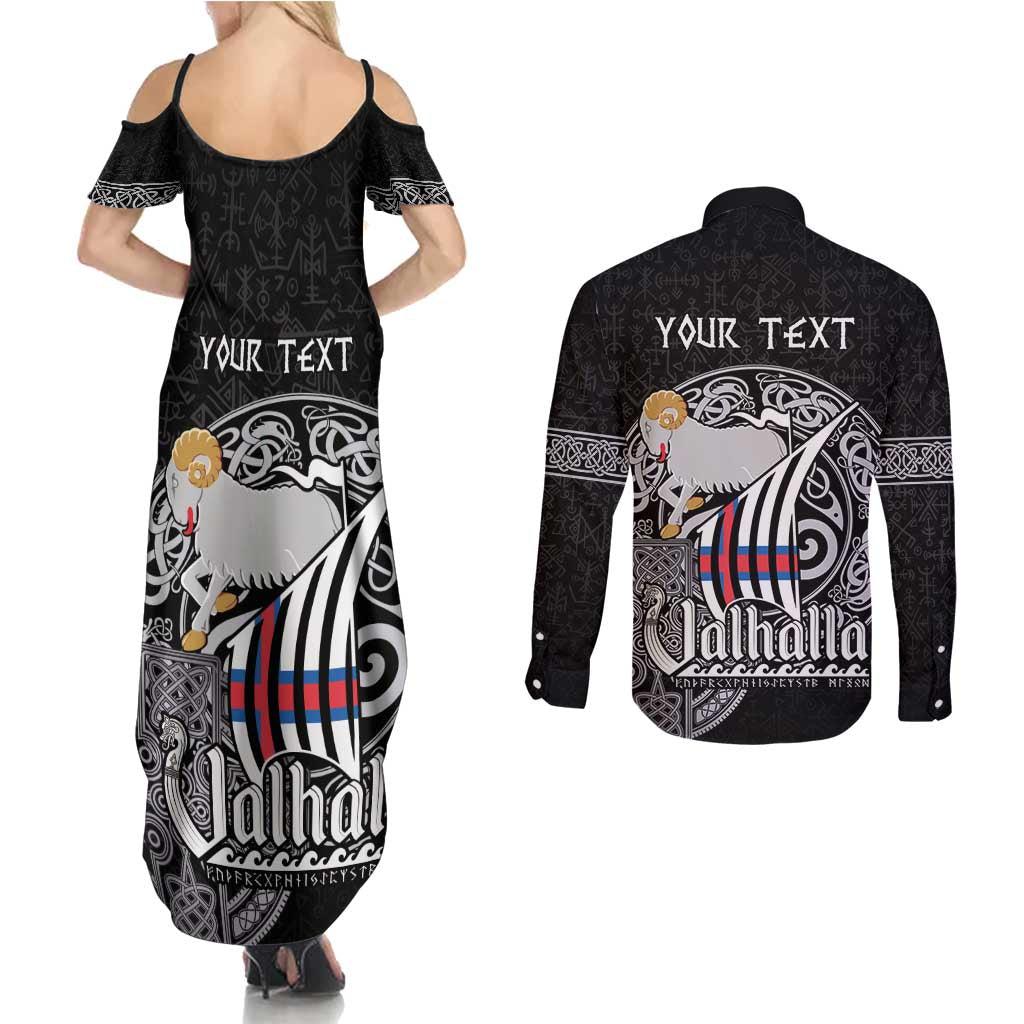 Personalized Viking Faroe Islands Couples Matching Summer Maxi Dress and Long Sleeve Button Shirt Valhalla Viking Pattern