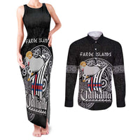 Personalized Viking Faroe Islands Couples Matching Tank Maxi Dress and Long Sleeve Button Shirt Valhalla Viking Pattern