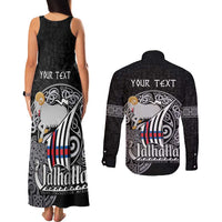 Personalized Viking Faroe Islands Couples Matching Tank Maxi Dress and Long Sleeve Button Shirt Valhalla Viking Pattern