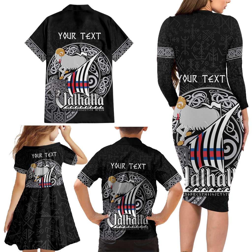 Personalized Viking Faroe Islands Family Matching Long Sleeve Bodycon Dress and Hawaiian Shirt Valhalla Viking Pattern