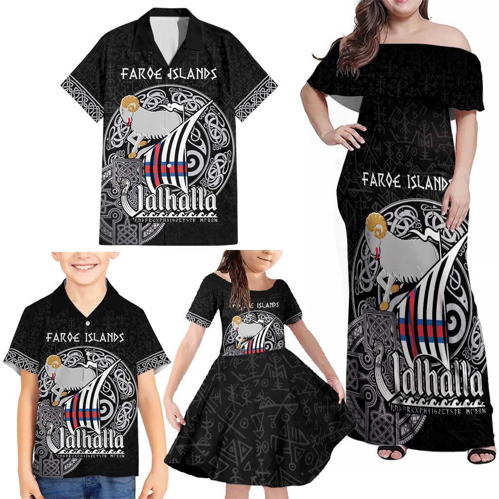 Personalized Viking Faroe Islands Family Matching Off Shoulder Maxi Dress and Hawaiian Shirt Valhalla Viking Pattern
