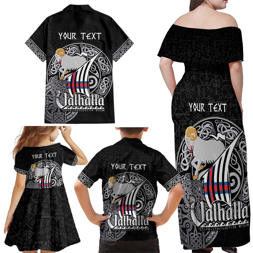 Personalized Viking Faroe Islands Family Matching Off Shoulder Maxi Dress and Hawaiian Shirt Valhalla Viking Pattern