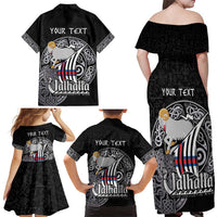 Personalized Viking Faroe Islands Family Matching Off Shoulder Maxi Dress and Hawaiian Shirt Valhalla Viking Pattern