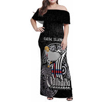 Personalized Viking Faroe Islands Family Matching Off Shoulder Maxi Dress and Hawaiian Shirt Valhalla Viking Pattern
