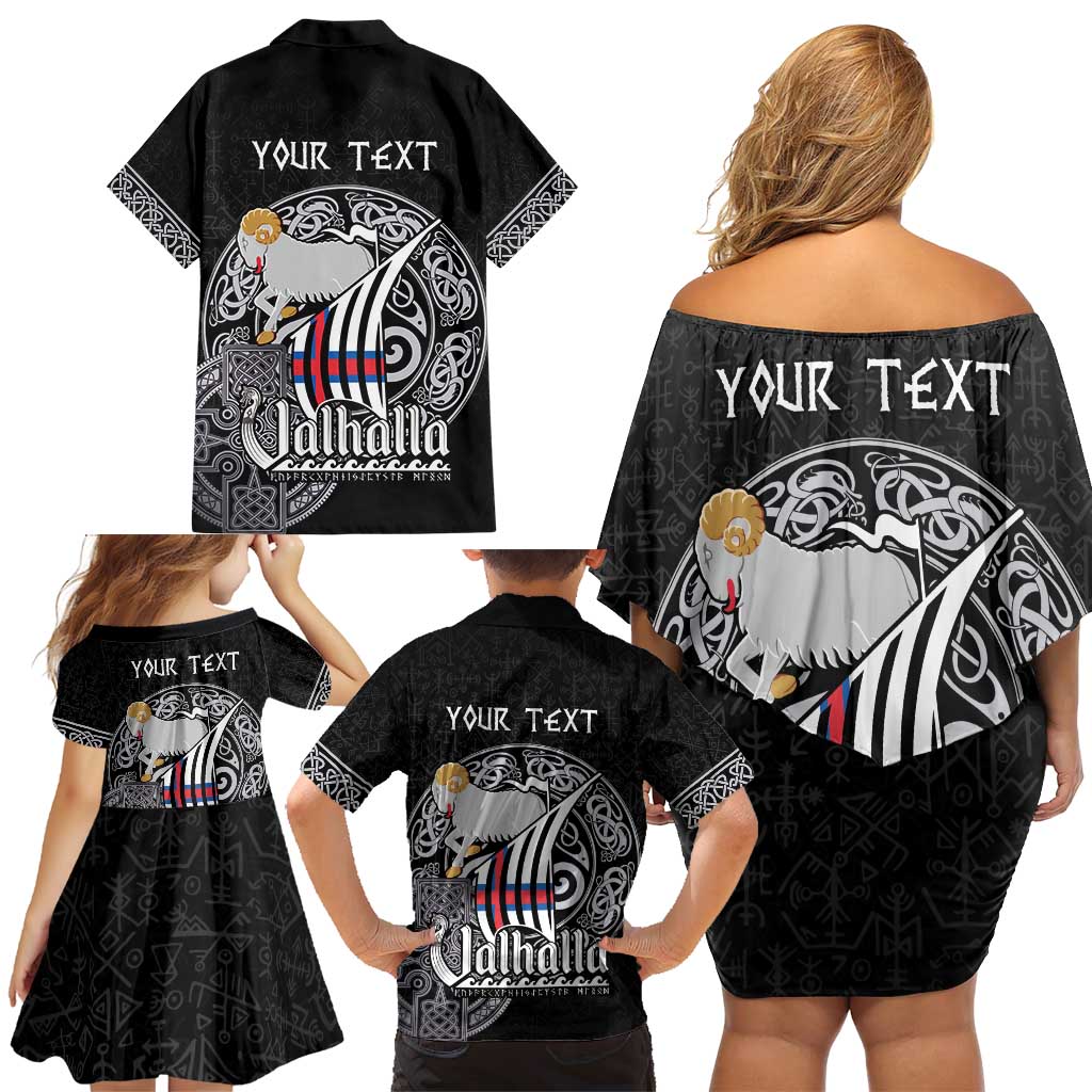 Personalized Viking Faroe Islands Family Matching Off Shoulder Short Dress and Hawaiian Shirt Valhalla Viking Pattern