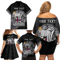 Personalized Viking Faroe Islands Family Matching Off Shoulder Short Dress and Hawaiian Shirt Valhalla Viking Pattern