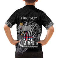 Personalized Viking Faroe Islands Family Matching Short Sleeve Bodycon Dress and Hawaiian Shirt Valhalla Viking Pattern