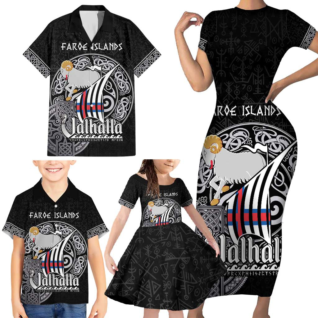 Personalized Viking Faroe Islands Family Matching Short Sleeve Bodycon Dress and Hawaiian Shirt Valhalla Viking Pattern