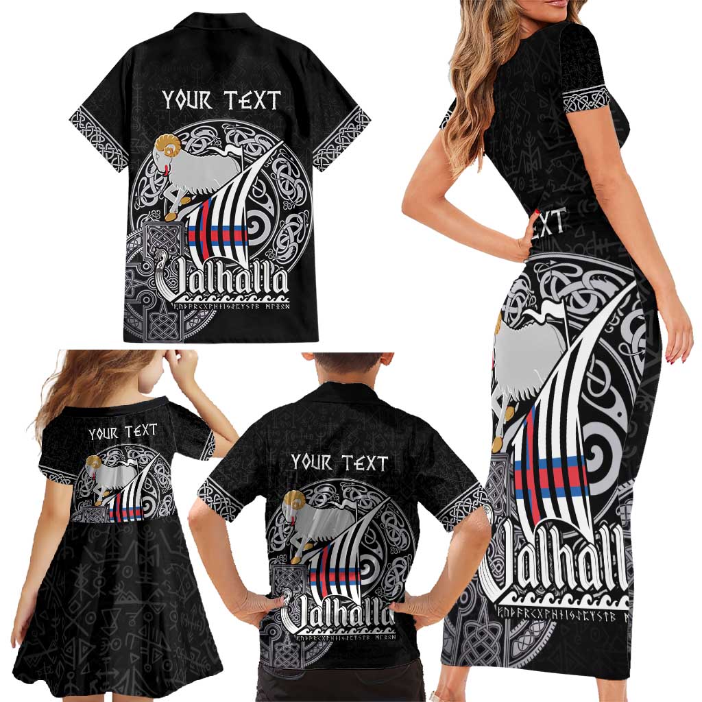Personalized Viking Faroe Islands Family Matching Short Sleeve Bodycon Dress and Hawaiian Shirt Valhalla Viking Pattern