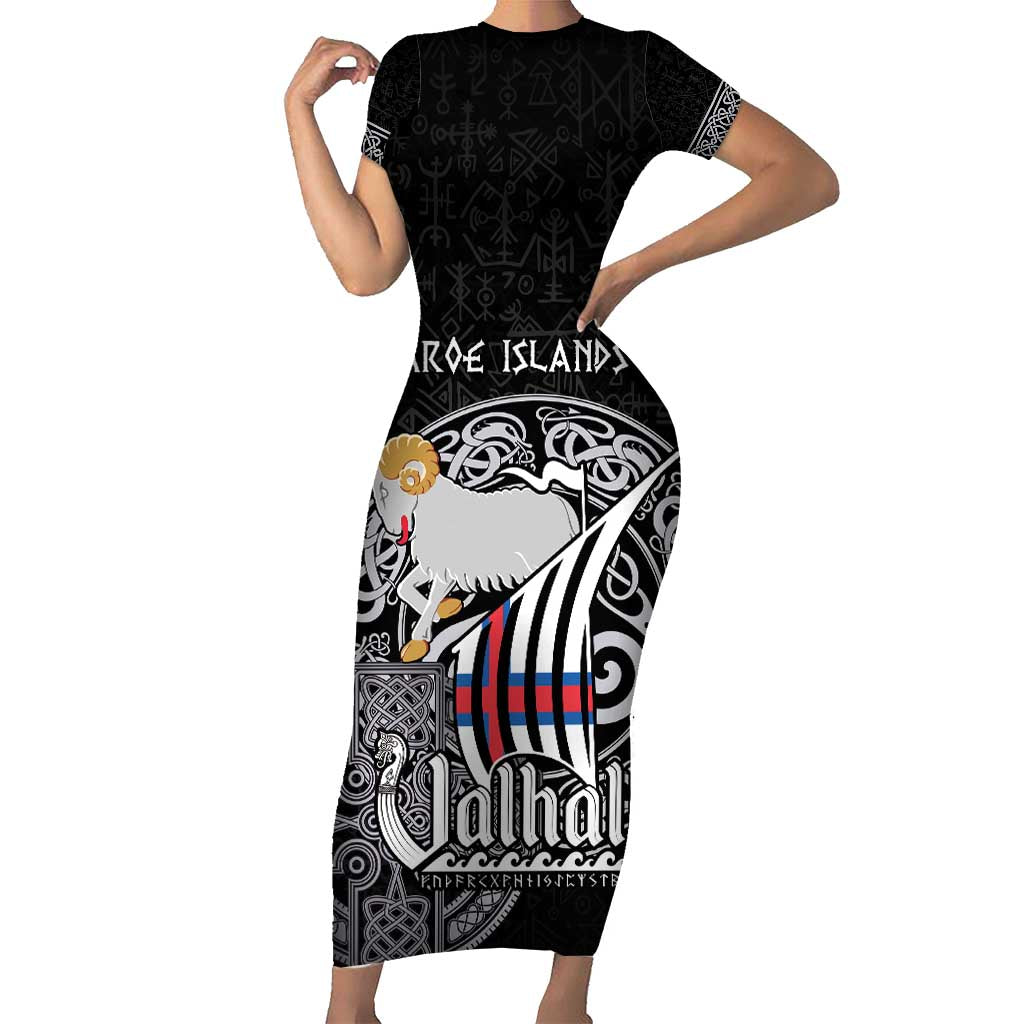 Personalized Viking Faroe Islands Family Matching Short Sleeve Bodycon Dress and Hawaiian Shirt Valhalla Viking Pattern
