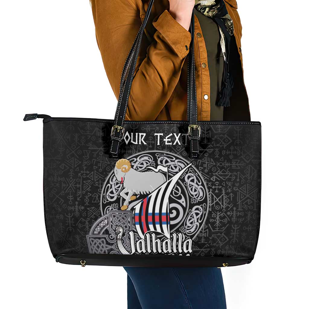 Personalized Viking Faroe Islands Leather Tote Bag Valhalla Viking Pattern