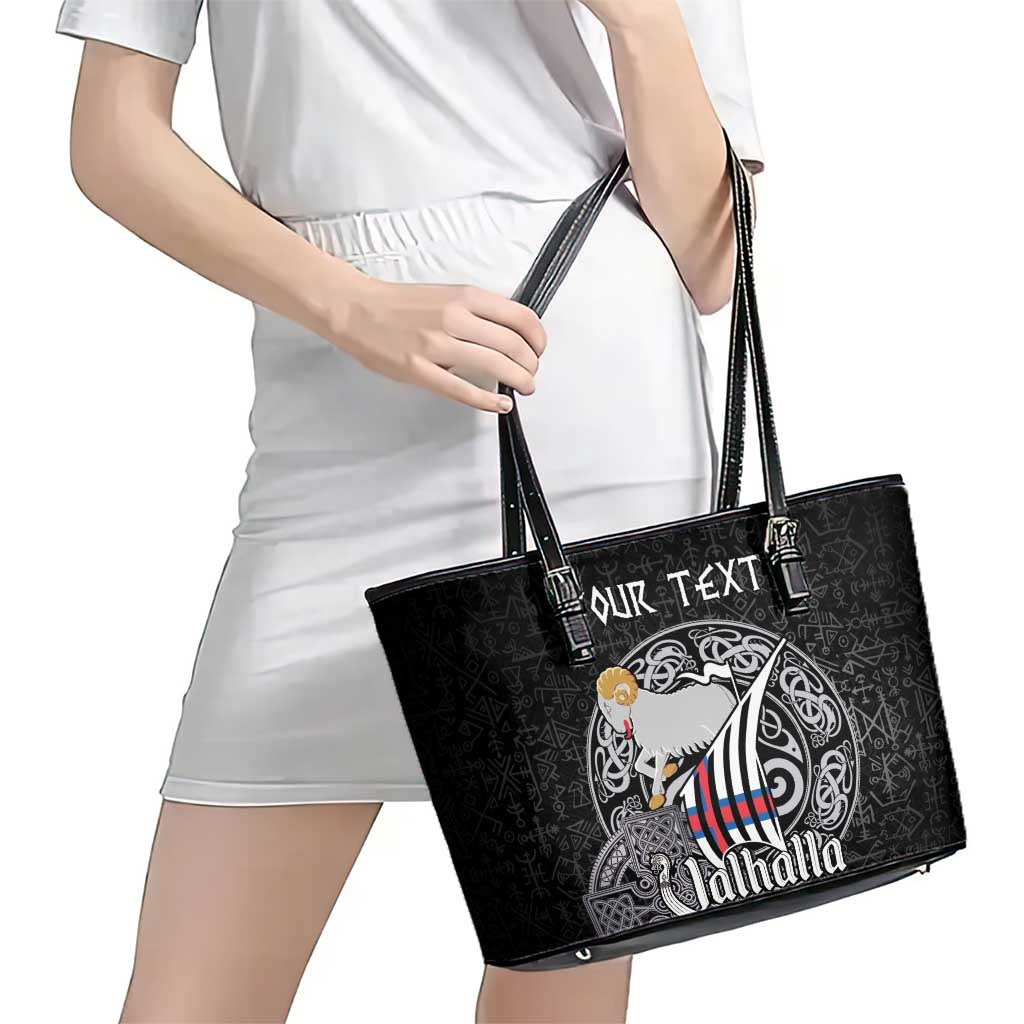 Personalized Viking Faroe Islands Leather Tote Bag Valhalla Viking Pattern