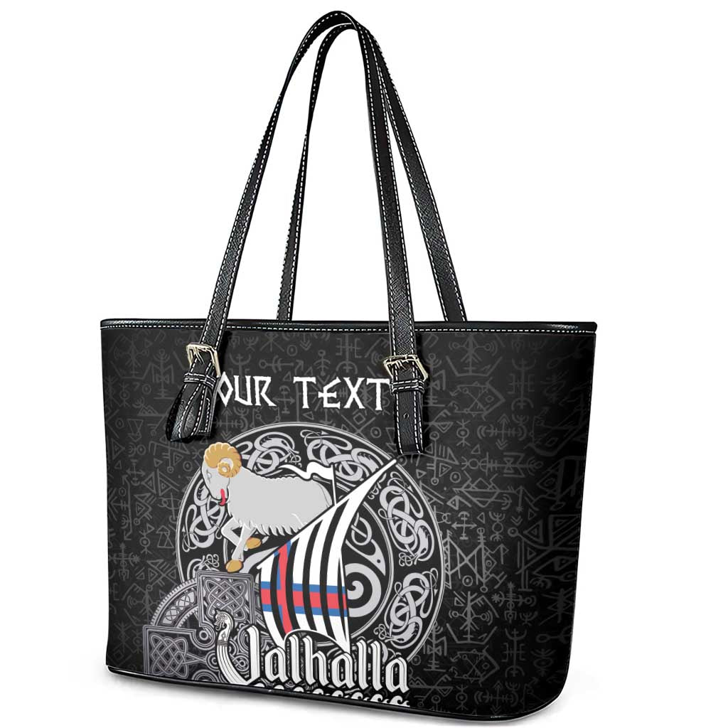 Personalized Viking Faroe Islands Leather Tote Bag Valhalla Viking Pattern