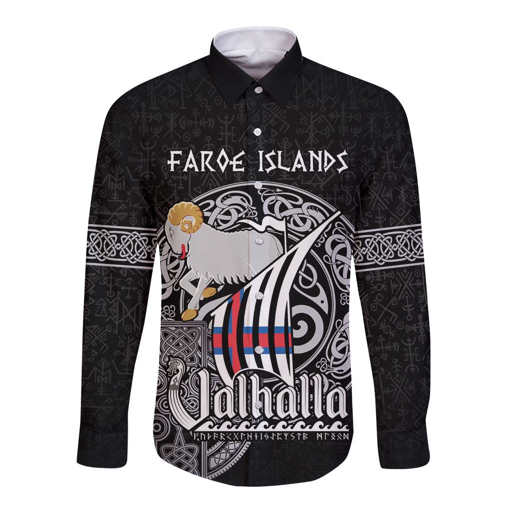 Personalized Viking Faroe Islands Long Sleeve Button Shirt Valhalla Viking Pattern