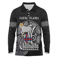 Personalized Viking Faroe Islands Long Sleeve Polo Shirt Valhalla Viking Pattern