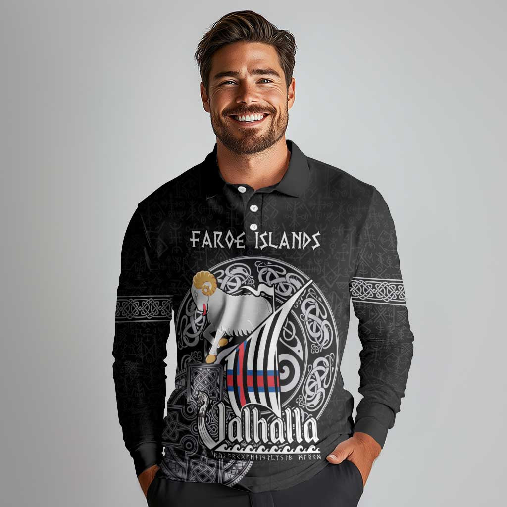 Personalized Viking Faroe Islands Long Sleeve Polo Shirt Valhalla Viking Pattern