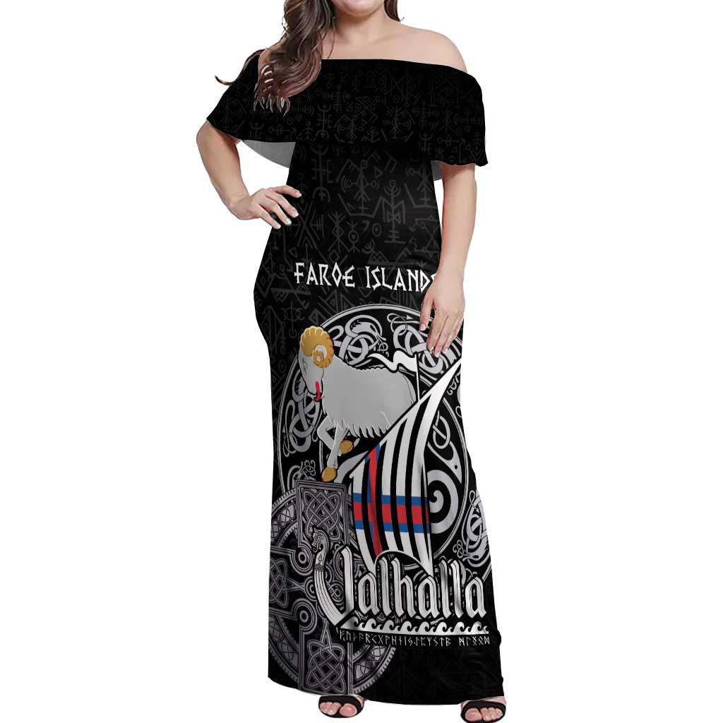 Personalized Viking Faroe Islands Off Shoulder Maxi Dress Valhalla Viking Pattern