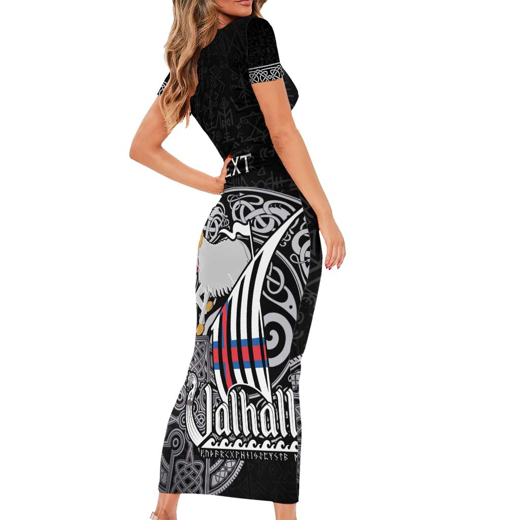 Personalized Viking Faroe Islands Short Sleeve Bodycon Dress Valhalla Viking Pattern