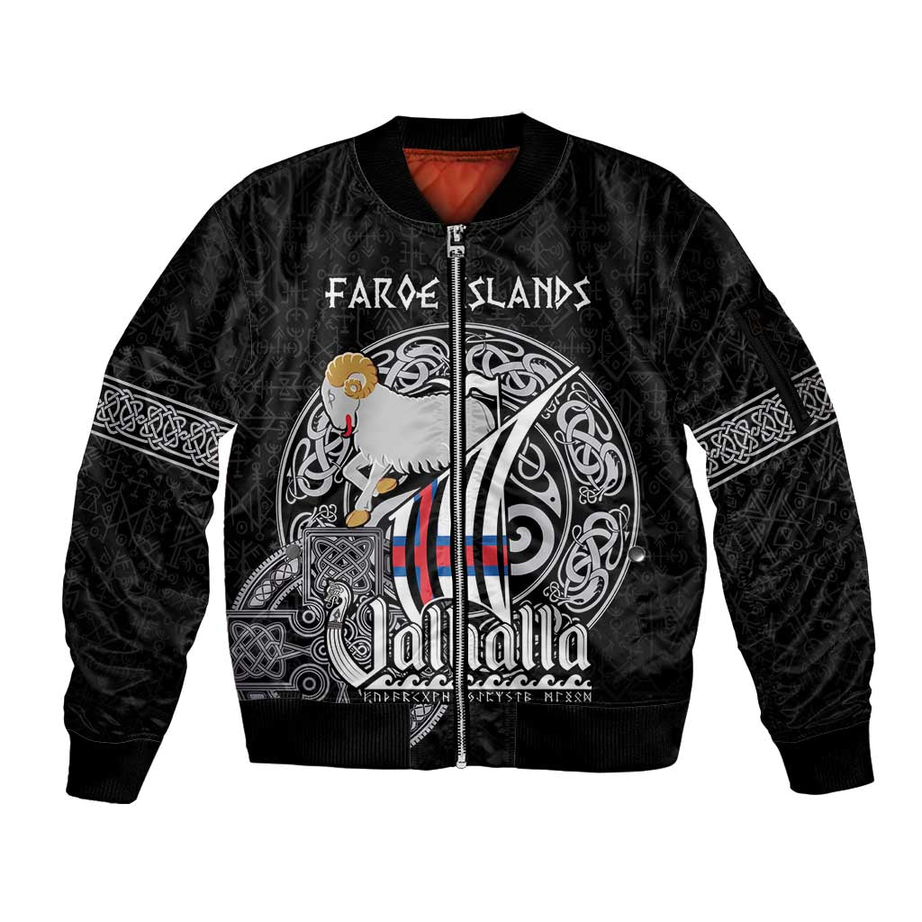 Personalized Viking Faroe Islands Sleeve Zip Bomber Jacket Valhalla Viking Pattern
