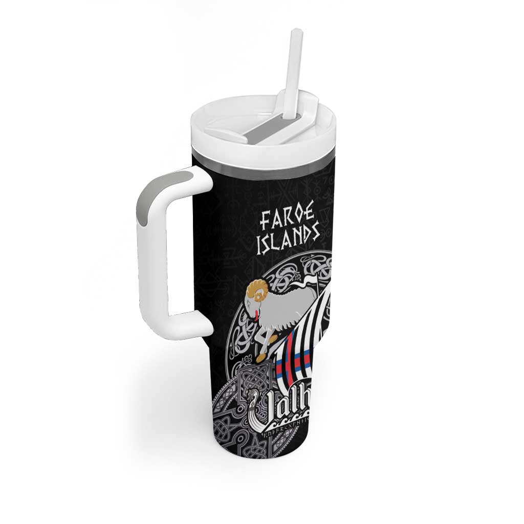 Personalized Viking Faroe Islands Tumbler With Handle Valhalla Viking Pattern