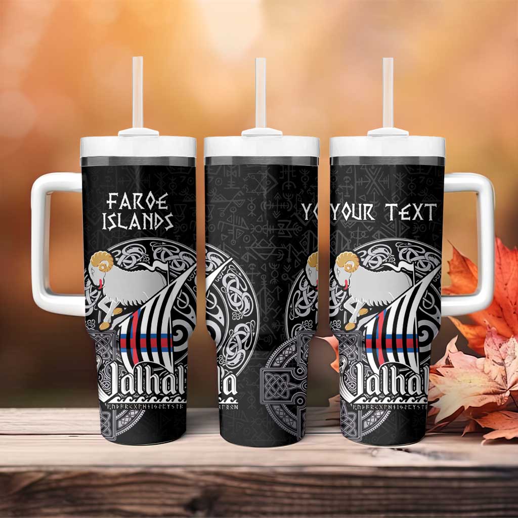 Personalized Viking Faroe Islands Tumbler With Handle Valhalla Viking Pattern