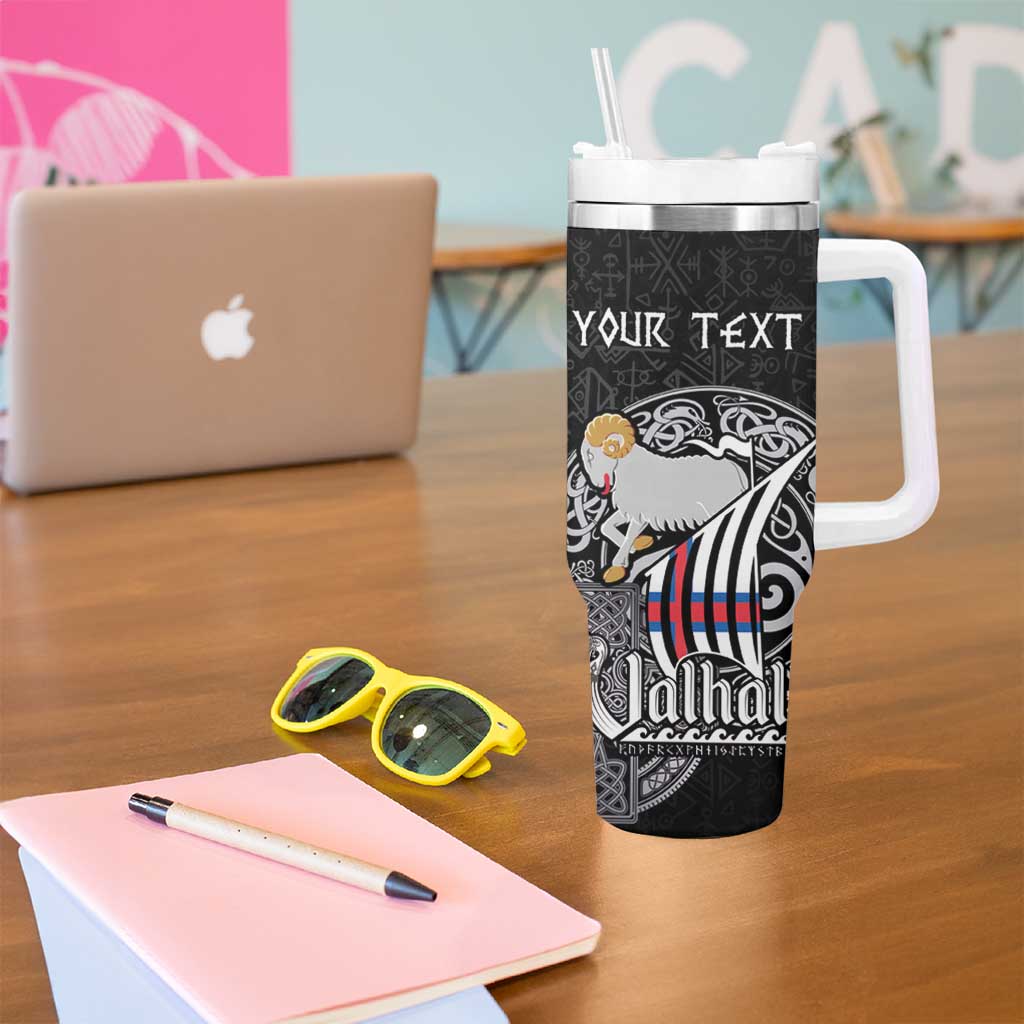 Personalized Viking Faroe Islands Tumbler With Handle Valhalla Viking Pattern