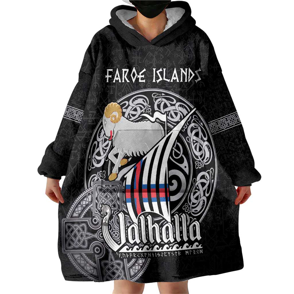 Personalized Viking Faroe Islands Wearable Blanket Hoodie Valhalla Viking Pattern