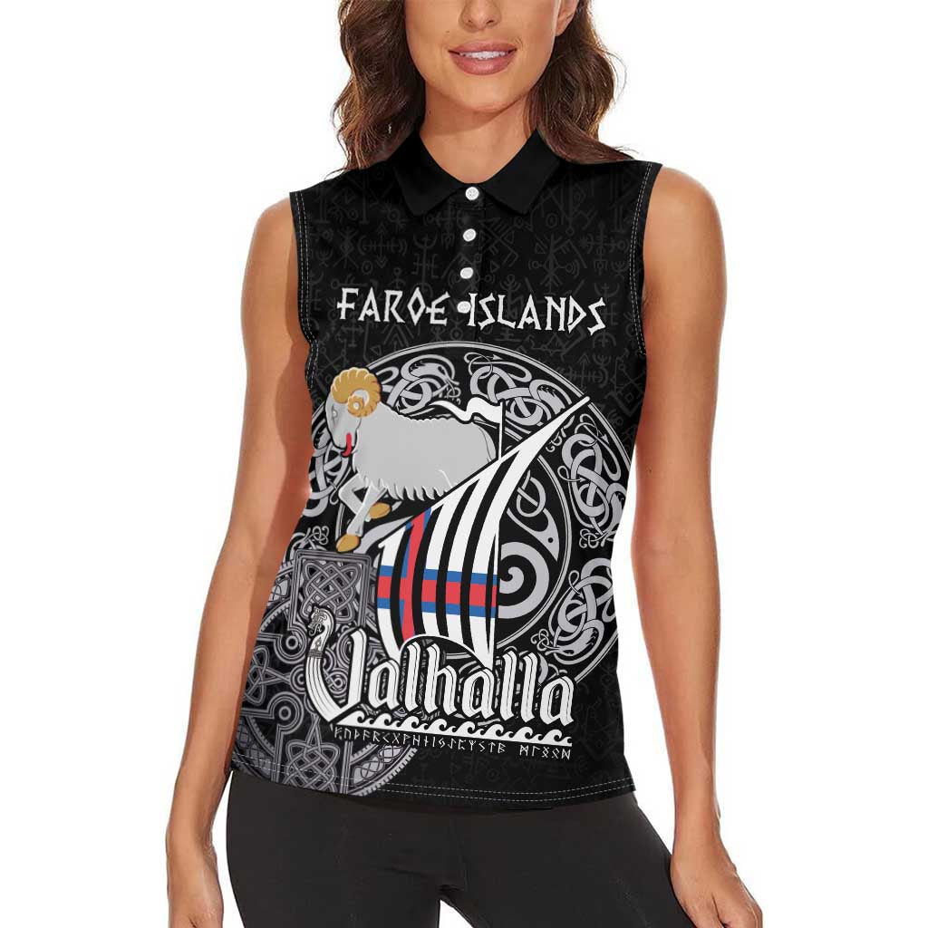 Personalized Viking Faroe Islands Women Sleeveless Polo Shirt Valhalla Viking Pattern