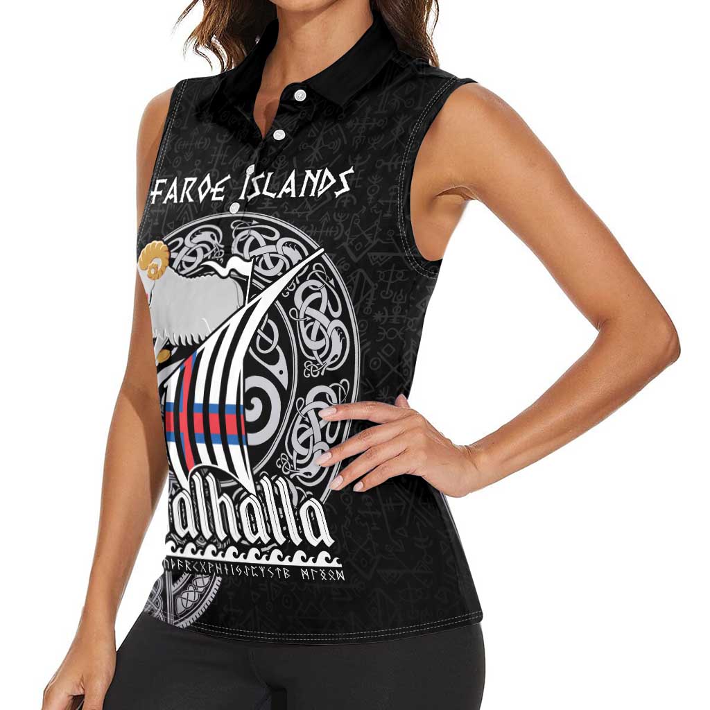 Personalized Viking Faroe Islands Women Sleeveless Polo Shirt Valhalla Viking Pattern