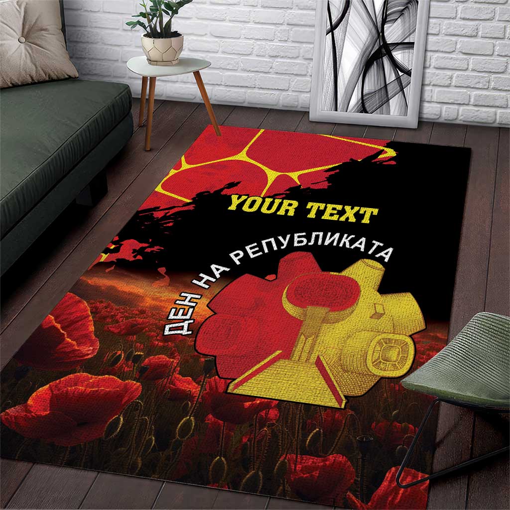 Personalized North Macedonia Republic Day Area Rug Ilinden Monument Red Poppy