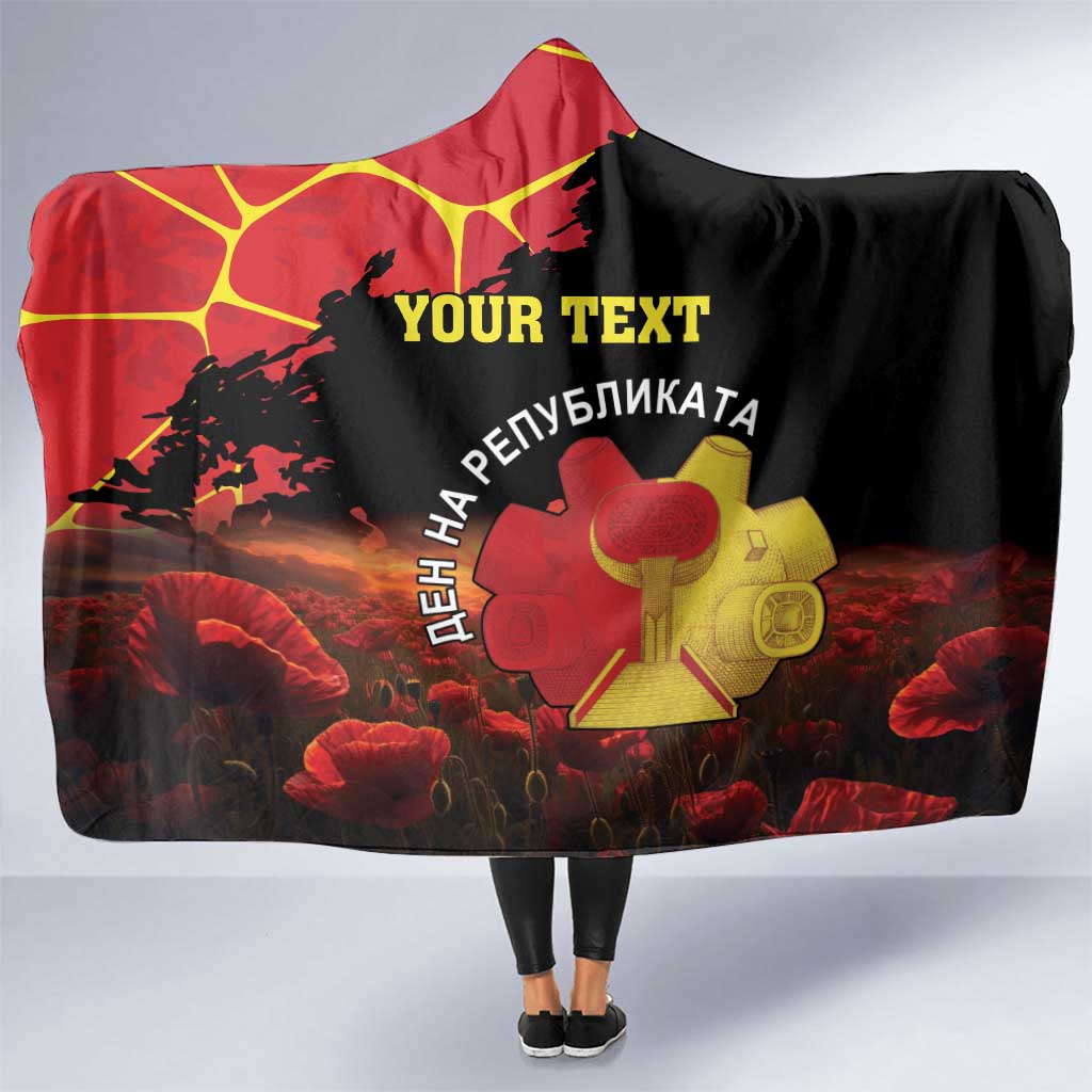 Personalized North Macedonia Republic Day Hooded Blanket Ilinden Monument Red Poppy