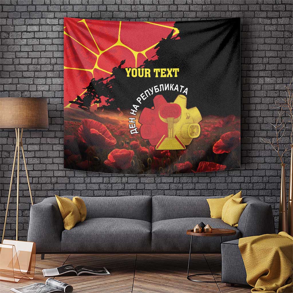 Personalized North Macedonia Republic Day Tapestry Ilinden Monument Red Poppy