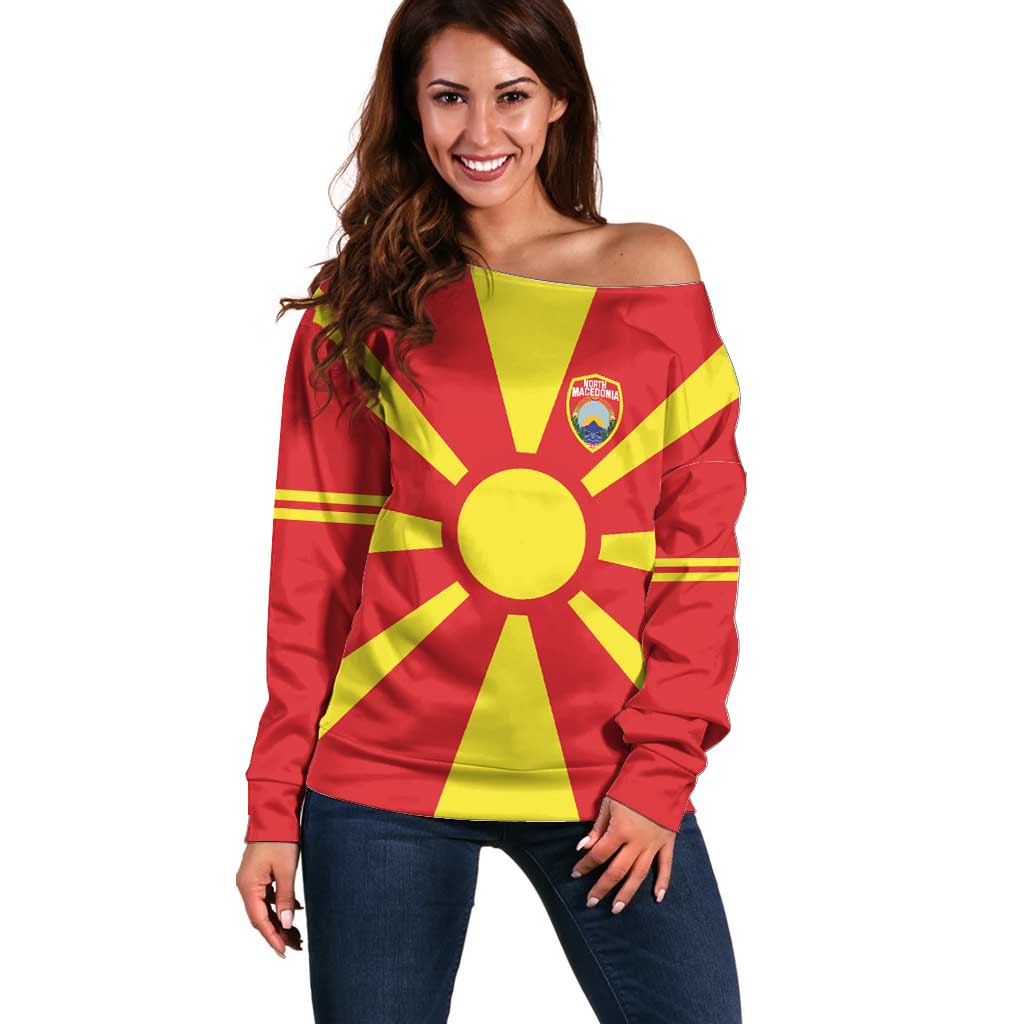 Personalized North Macedonia Off Shoulder Sweater Flag Style
