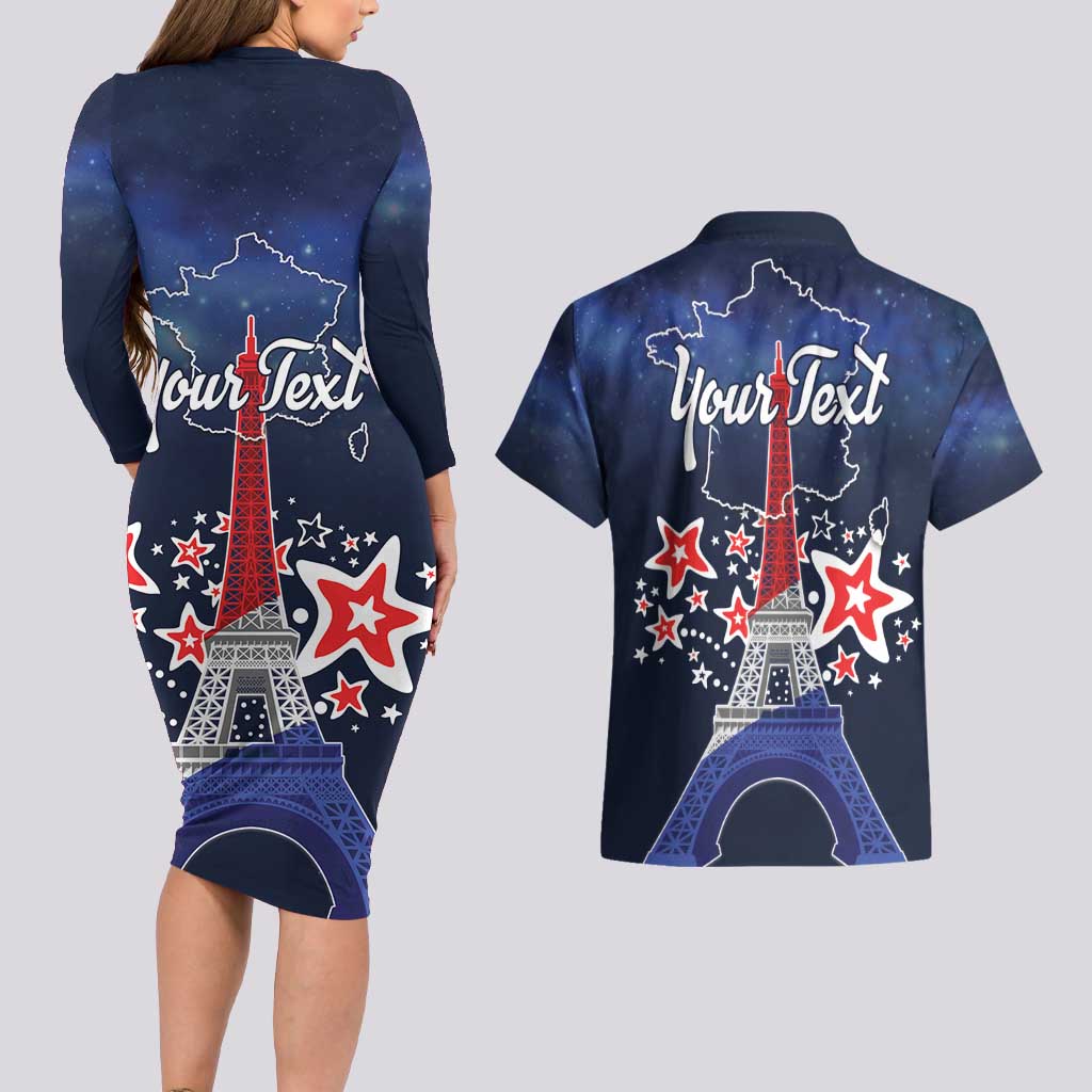Personalized Happy Bastille Day Couples Matching Long Sleeve Bodycon Dress and Hawaiian Shirt Vive la France!