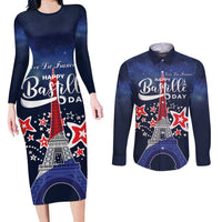 Personalized Happy Bastille Day Couples Matching Long Sleeve Bodycon Dress and Long Sleeve Button Shirt Vive la France!