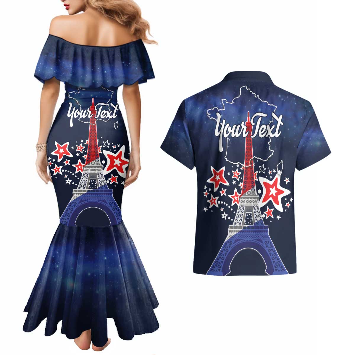 Personalized Happy Bastille Day Couples Matching Mermaid Dress and Hawaiian Shirt Vive la France!