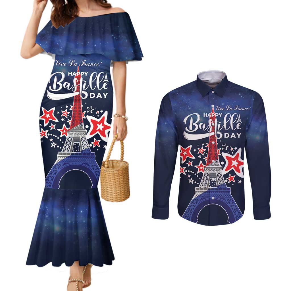 Personalized Happy Bastille Day Couples Matching Mermaid Dress and Long Sleeve Button Shirt Vive la France!