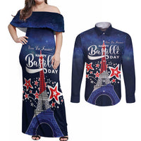 Personalized Happy Bastille Day Couples Matching Off Shoulder Maxi Dress and Long Sleeve Button Shirt Vive la France!