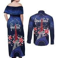 Personalized Happy Bastille Day Couples Matching Off Shoulder Maxi Dress and Long Sleeve Button Shirt Vive la France!