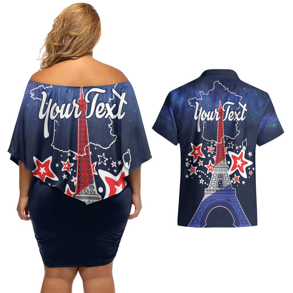Personalized Happy Bastille Day Couples Matching Off Shoulder Short Dress and Hawaiian Shirt Vive la France!