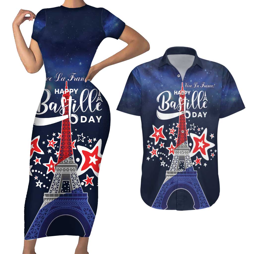 Personalized Happy Bastille Day Couples Matching Short Sleeve Bodycon Dress and Hawaiian Shirt Vive la France!